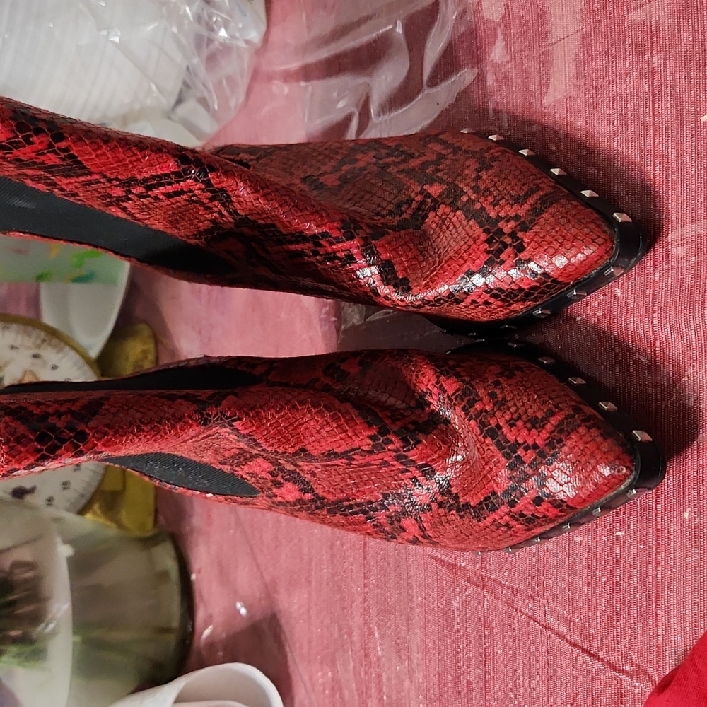 Red snake skin booties